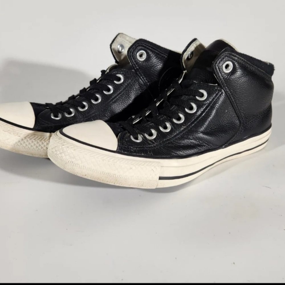 CONVERSE Shoes All Star Mens 7 Hi Top Black Leather Sneakers Model 157472C